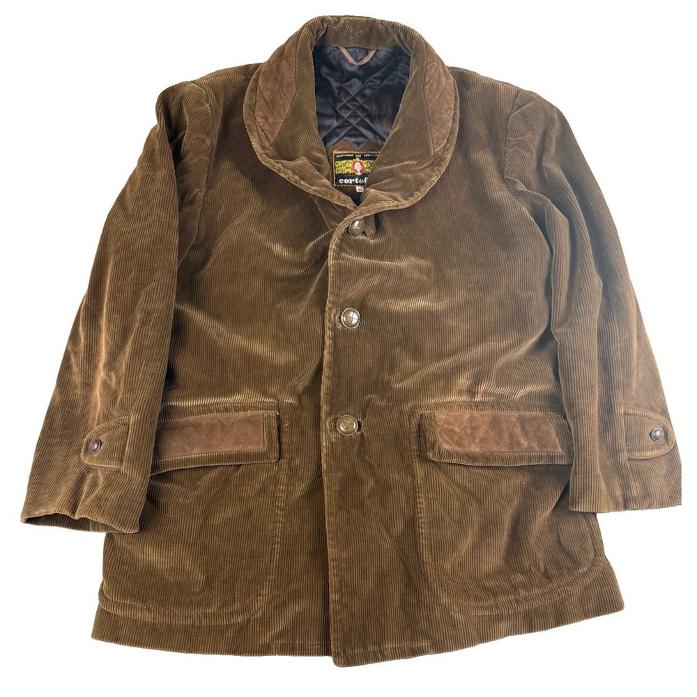Vintage Cortefiel Made In Spain Brown Corduroy Quilted Barn Coat Mens 40 Sherpa
